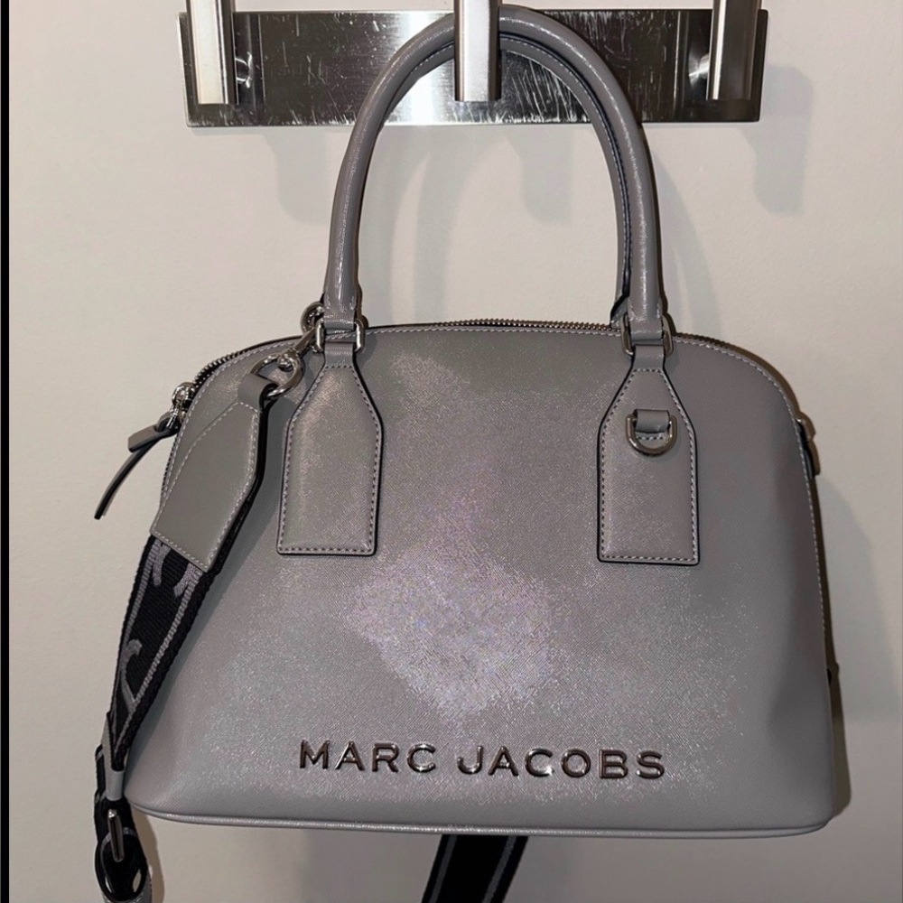 Marc Jacobs Steel Grey Saffiano Dome Satchel w/ Logo Strap | Retail $425 - Picture 8 of 9